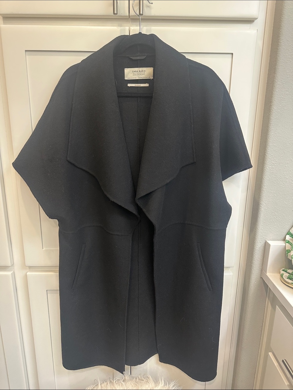 Zara Black Short-Sleeve Wool Blend Coat